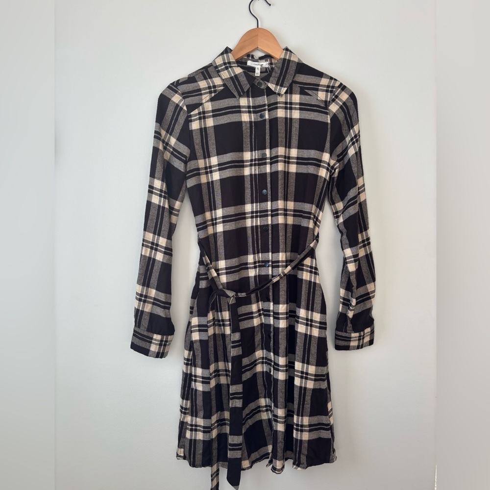 Maurices Brown and Cream Plaid Long Sleeve Dress